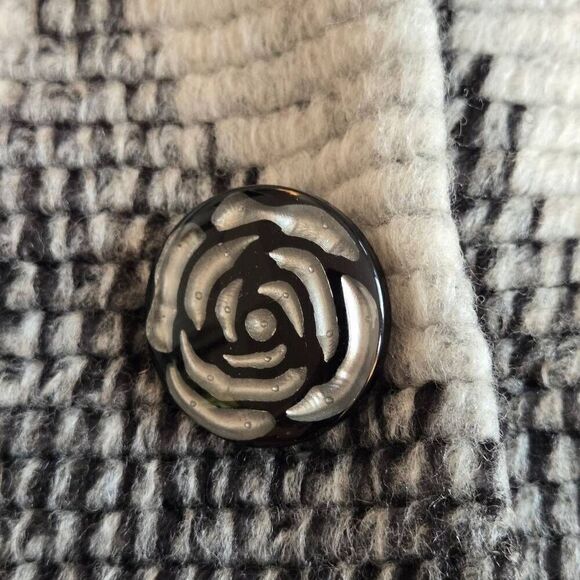 Aris A Womens Diamond Button Front Wool Blend Cardigan Jacket Black White XL - Picture 6 of 12